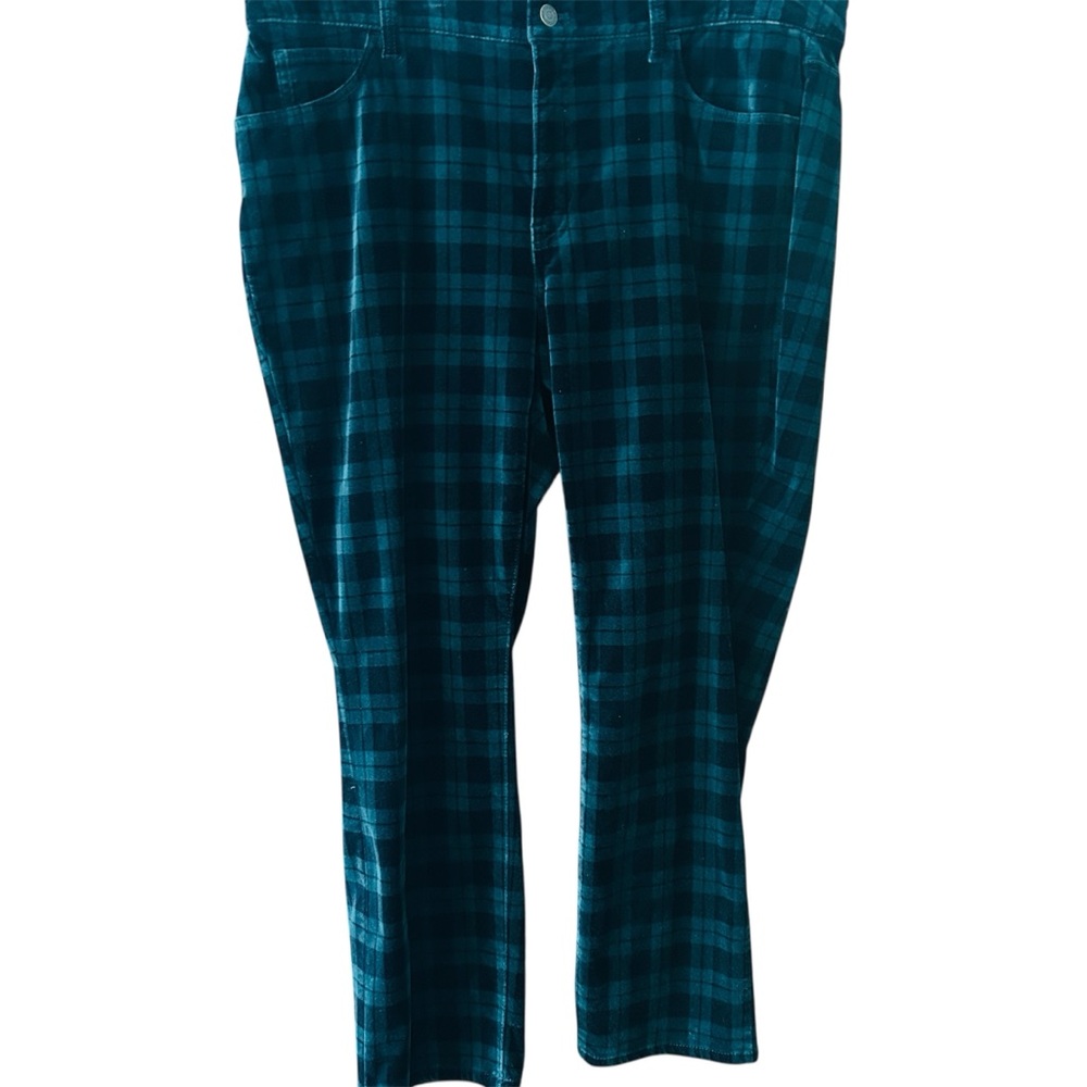 Talbots Velveteen Straight-Leg Pants Green Plaid Black Watch Tartan – Size 16WP
